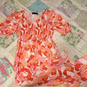 Azazie pink and orange tropical vacation maxi dress